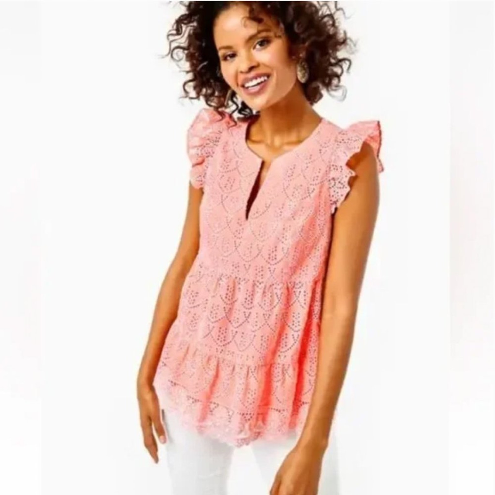 Nwt Lilly Pulitzer Keila Top Peach Hyacinth Floral Arch Eyelet 4